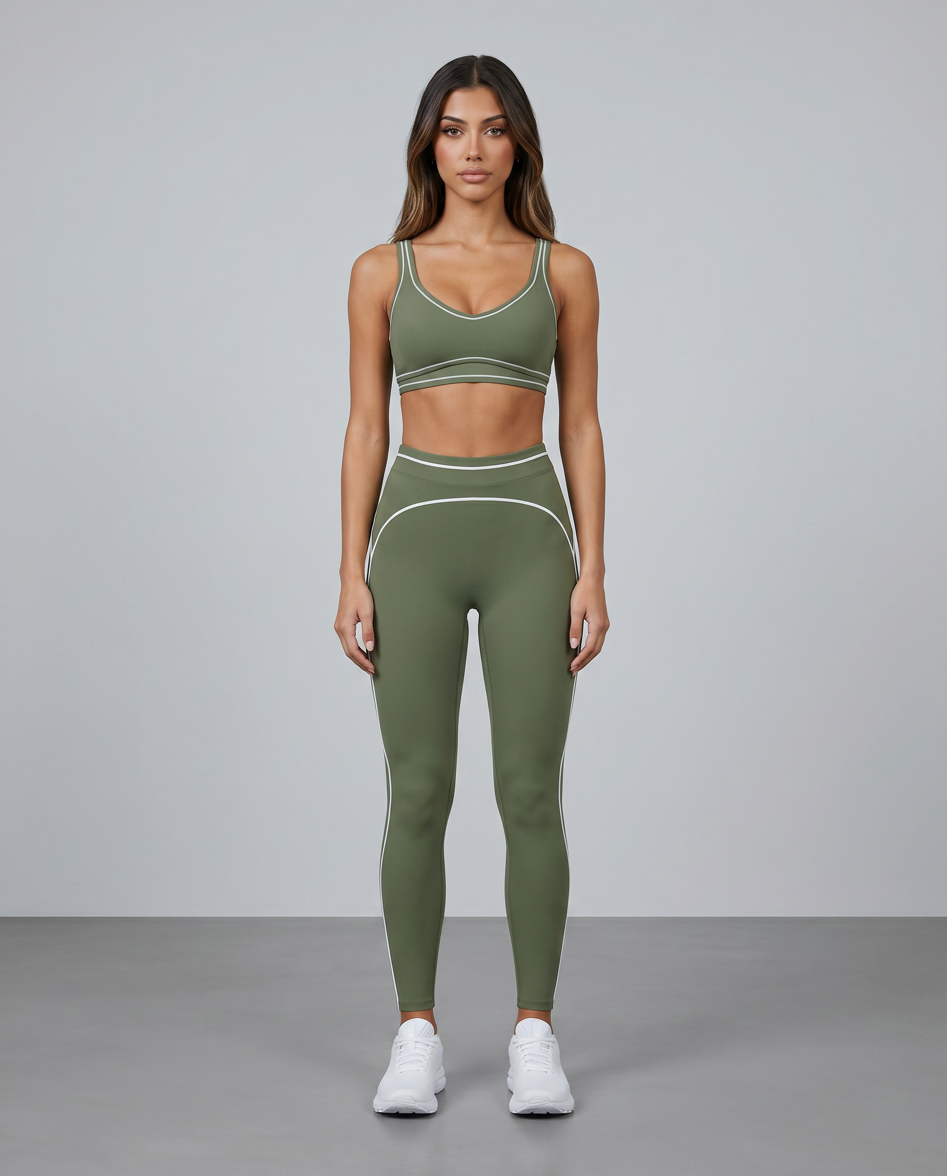 Nova Sculpted Contrast Leggings (Moos Green)