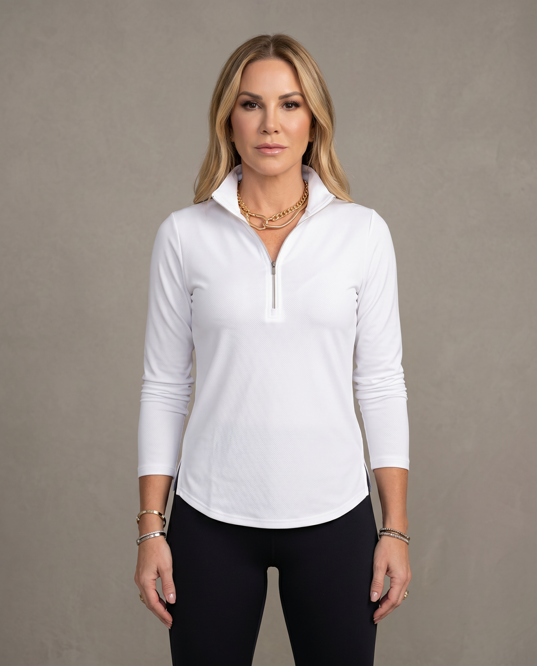 Lyra Quarter Zip Yoga Pullover (White)