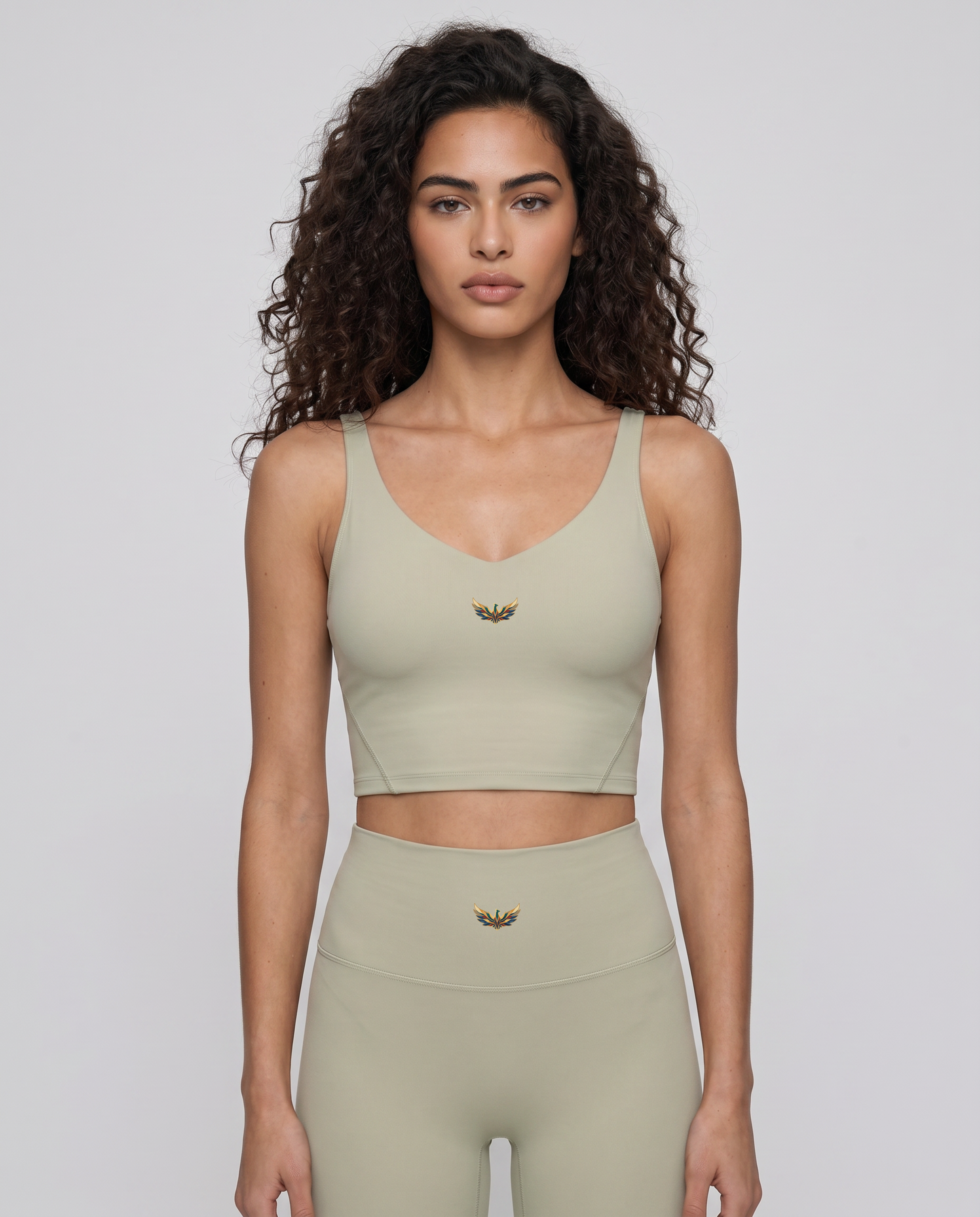 Aura V-Neck Yoga Sports Bra (Pale Khaki)