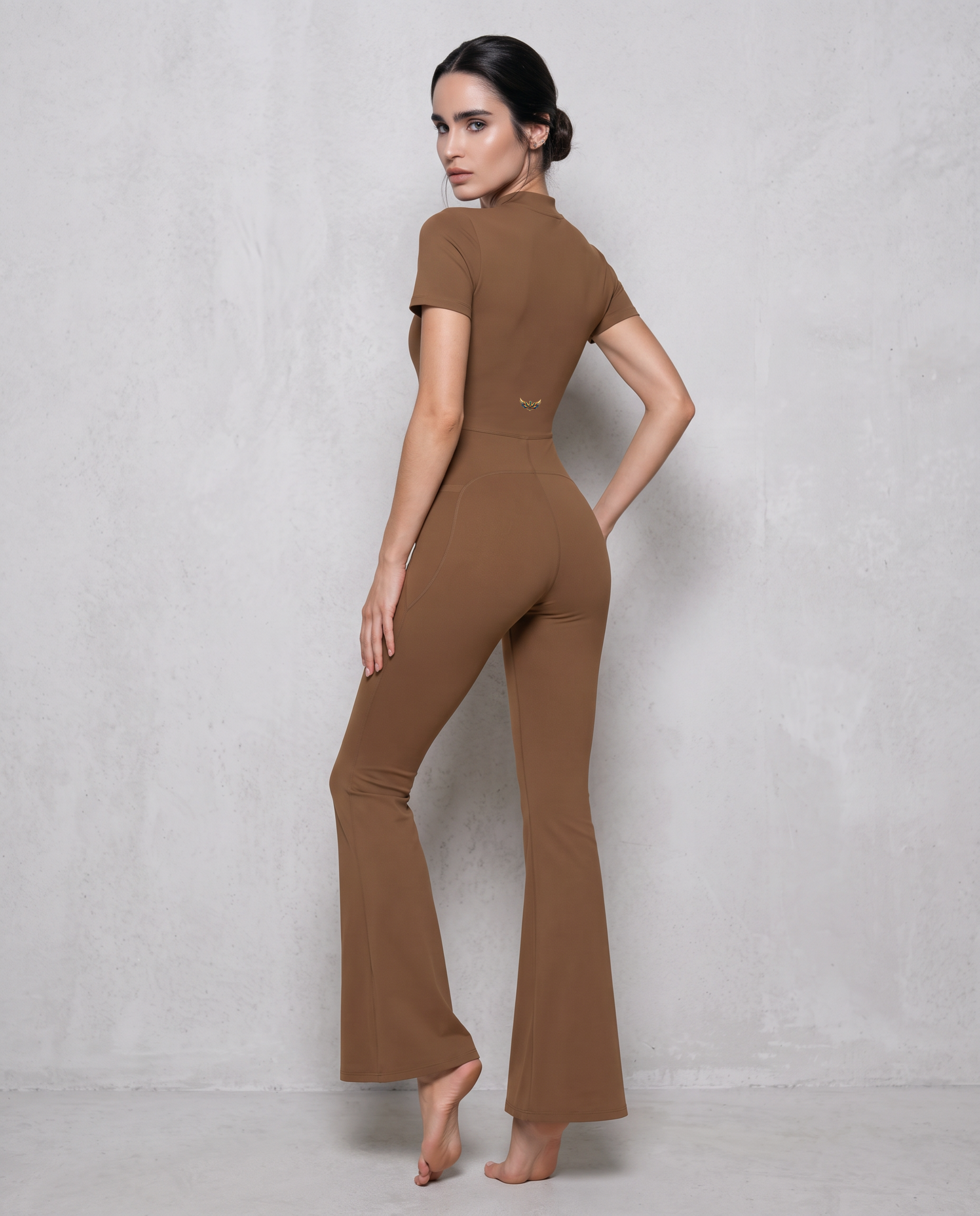 Vesper Flared Zip Jumpsuit (Cocoa Brown)