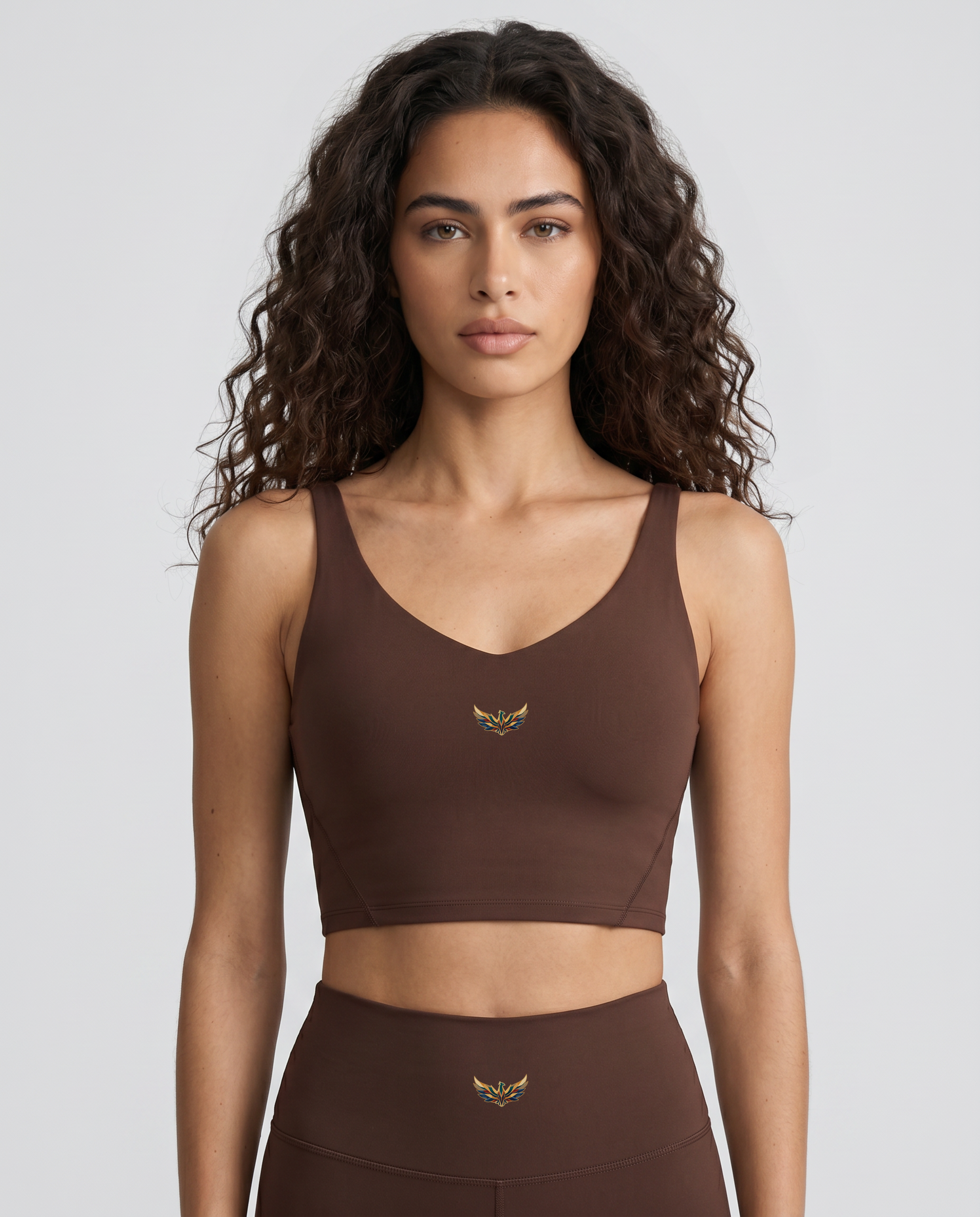 Aura V-Neck Yoga Sports Bra (Brown)