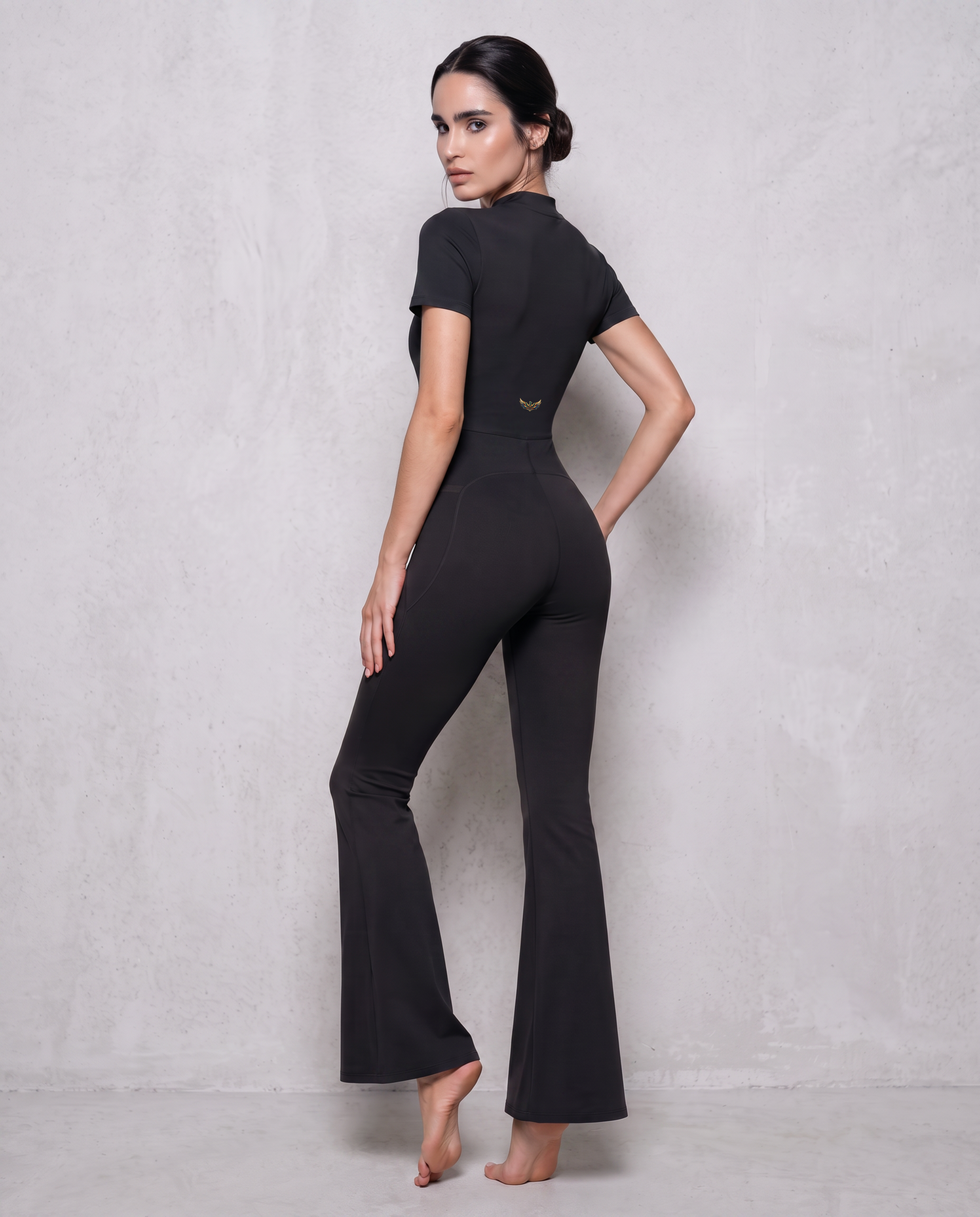 Vesper Flared Zip Jumpsuit (Jet Black)