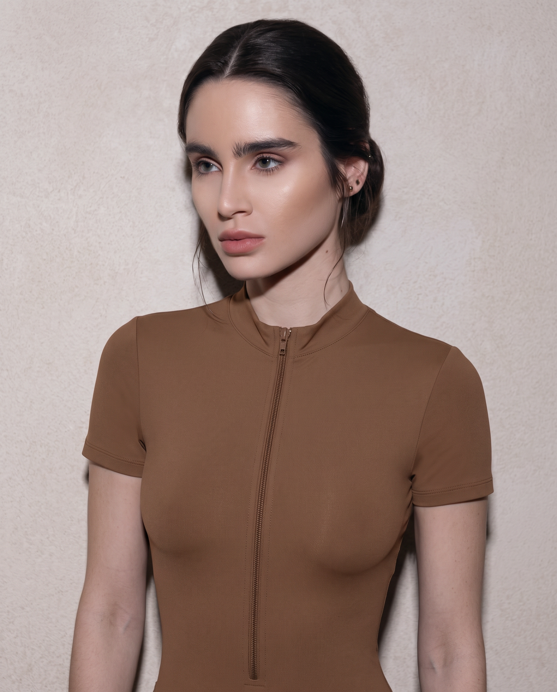 Vesper Flared Zip Jumpsuit (Cocoa Brown)