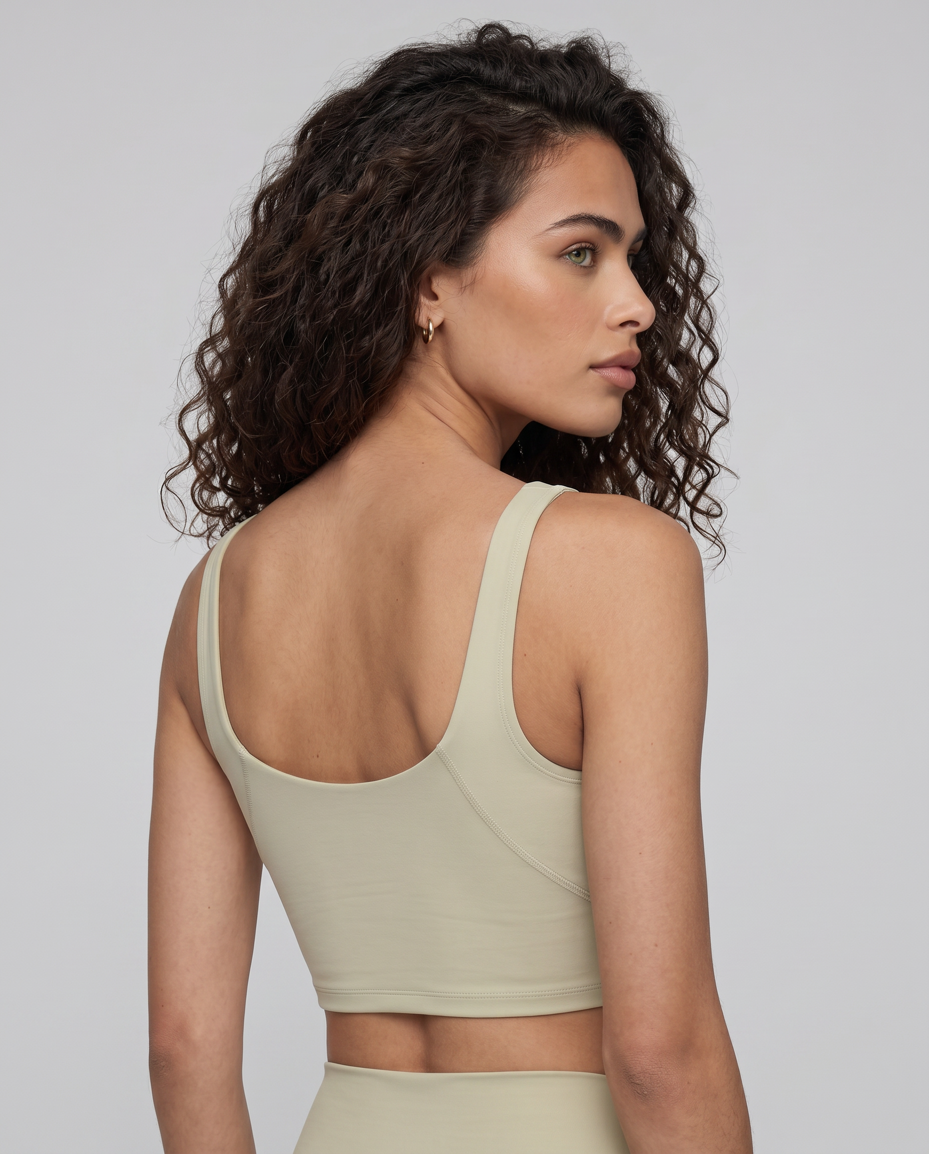 Aura V-Neck Yoga Sports Bra (Pale Khaki)