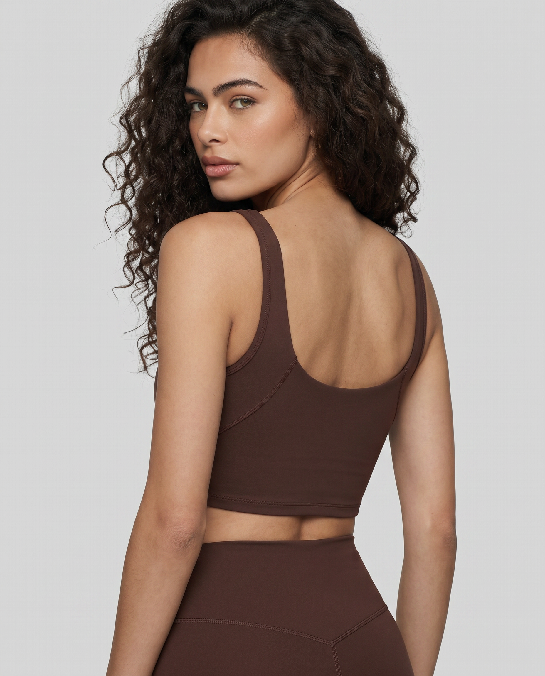 Aura V-Neck Yoga Sports Bra (Brown)