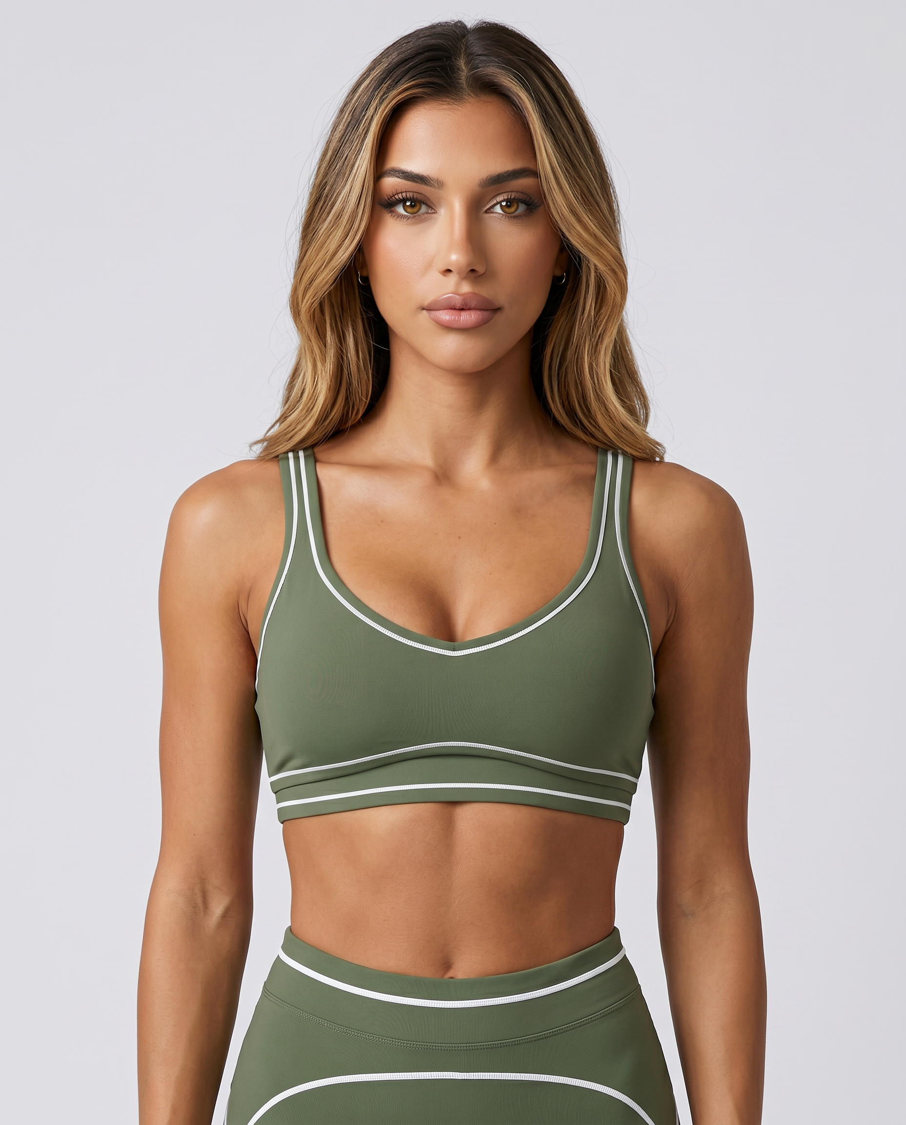Nova The Contrast Sports Bra (Moss Green)