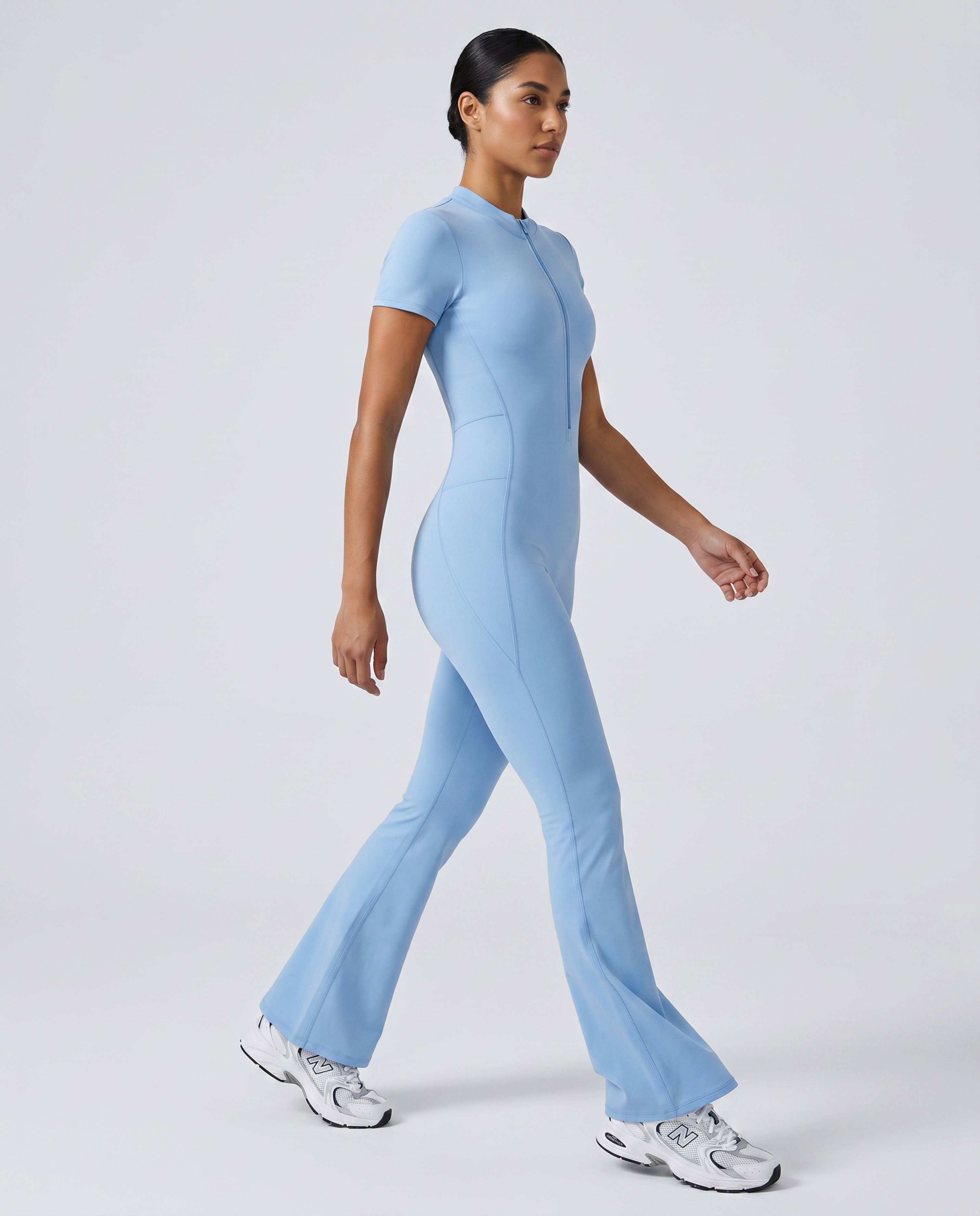 Vesper Flared Zip Jumpsuit (Dusty Blue)