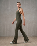 Amara Halter Flare Jumpsuit (Army Green)