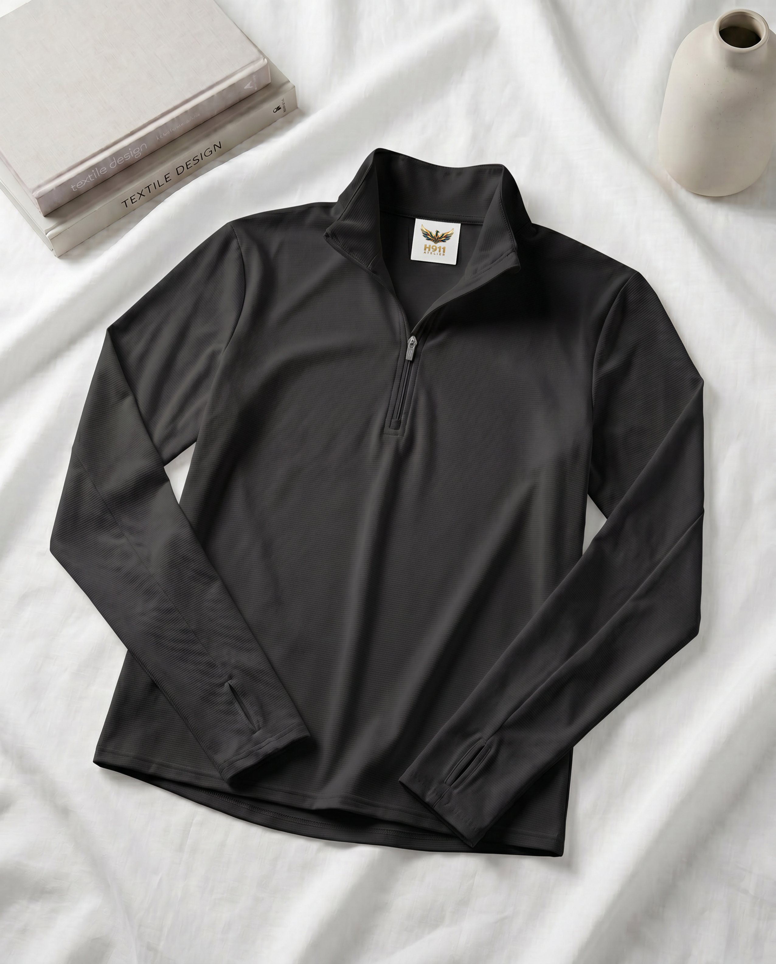Lyra Quarter Zip Yoga Pullover (Black)